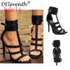 Sandales d'été femmes cuir synthétique polyuréthane noir t-strap tressé boucle de ceinture stiletto chaussures à talons hauts dame