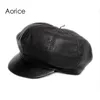 Sboy Hats Aorice Véritable Cuir Souple Conduite Casquette Plate 2021 Automne Hiver Hommes Élégant Mode Plein Air Sport Garder Au Chaud Chapeau Noir HL0101