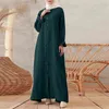 Plus Size Moslim Jurken Dames Lente Flare Mouw Revers Shirt Jurk Lange Mouw Abaya Dubai Turkije Femme Robe Islam Ramadan Y220214