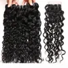 Billiga 8a brasilianska mänskliga hårbuntar med spetsstängning 44 vattenvåg peruansk hår djup våg lös våg virgin hårförlängningar d9253764
