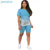 Degrade Tasarımcı 2 Parça Pantolon Set Kadın Eşofman Rahat Spor Kısa Kollu T-Shirt Biker Şort Takım Elbise Artı Boyutu