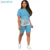 Conjunto de calças de 2 peças de designer gradiente feminino, agasalhos esportivos casuais, camiseta de manga curta, shorts de motociclista, ternos tamanho grande