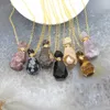 Charms Natural Obsidian Faceted Parfum Fles Hangers Kettingen, Roze Tourmaline Quartz Essential Oil Diffuser Fial Sieraden