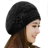 Beanie Skull Caps Women Beret Beanie Sticked Hat Ladies Winter Hats For Faux Fur Bonnet Femme Warm Wool Gorro Invierno Mujer1258o