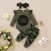 Babymeisjes kleren babyjongen outfits letters papa's meisje lange mouw romper camouflage rok broek hoofdband sets lj201223