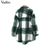 women plaid oversized jacket checkered pockets loose style long sleeve coat female outwear warm causal tops T200212