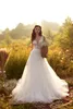 2021 Böhmen Brautkleider V-Ausschnitt Spitze Applikationen Perlen Brautkleider Nach Maß Sexy Rückenfrei Sweep Zug A-Linie Hochzeitskleid