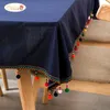 Stolt Rose Navy Blue Table Cloth Tafellaken Cotton Linen Tablows Creative Tassel Tablcolt Table Cover Wedding Decoration T206435673