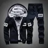 Tracksuit Winter Two Pieces Sets Fleece Thick Hooded Zipper Jacket + Pants Warm 2 PCS Sporting Suit Sportswears M-4XL Casual Men 220215