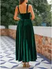 Sexy A-Line Prom Dresses Velvet Spaghetti Strap Sleeveless Ankle Length Pleats Formal Cocktail Party Dress Custom Made