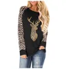 Donne più di Formato Maglione Cervo Di Natale Con Paillettes Leopardo Patchwork Girocollo A Maniche Lunghe T-Shirt 2020 Autunno Inverno Vestiti M3001