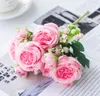 artificial White peony flower bouquet living room Vase Decoration Home wedding pink white Decorative Flowers 6 colors