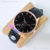 Goedkope Nieuwe 42mm Herenhorloge Automatisch Rose Gouden Geval Goud Handen Maan Fase Zwart Wijzerplaat Zwart Lederen Band Hoogwaardige Timezonewatch E181A2