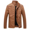 FGKKS Winter Men's Faux Leather Jacket Washed Fleece Lined Motorcycle Stand Collar Fashion Jacket Casual Coat Male 201128