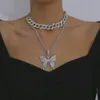 Hoge Kwaliteit Luxe Shiny Hanger Chunky Rhinestone Choker Hip Hop Bling Crystal Butterfly Hanger Necklace Nightclub Party Sieraden