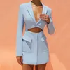 BoozRey Blazer And Skirt Set Fall Two-piece Suit Ladies Temperament Self-Cultivation Hollow For Women 220302