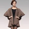 Women's Sweaters Wholesale-2021 Winter Autumn Women Cardigan Fashion Fur Collar Cashmere Cape Poncho Female Knitted Coat1