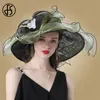 Cappelli grandi a tesa larga per le donne Cappelli da sole estivi Bianco Fedora Organza Cappello da festa Matrimonio Chiesa Kentucky Derby Dress Cap Y200714