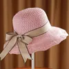 Cappelli da sole pieghevoli con cappello di paglia floppy a tesa larga con bowknot Cappellini da spiaggia ombreggianti con protezione elegante per le donne