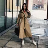 UK Brand New Fashion Automne / Automne Casual Double boutonnage Simple Classique Long Trench-Coat avec ceinture Chic Coupe-vent Femme 201103