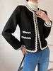 유명한 스타일리스트 여성 파이핑 재킷 20aw 우아한 아름다움 작은 향기 바람 원형 칼라 물결 모양의 끈 랩 트림 탑 짧은 코트 크기 XS-L