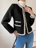 Famoso estilista Chaqueta de ribete para mujer 20AW Belleza elegante Fragancia pequeña Viento Cuello redondo Trenza ondulada Abrigo Recortar Top Abrigo corto Tamaño XS-L