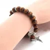Perles de bois métal croix pendentif bracelets pour femmes hommes mode bijoux chanceux jésus charme Yoga Bracelet homme cadeau