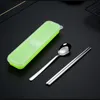 Portable 304 Stainless Steel 2pcs Cutlery Set Chopsticks Spoon Travel Kitchen Home Dinnerware With Box