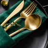12 / 24pcs Driumware Luxury Cutlery Porslin Kniv Fork Sked Guld Silverware Chopsticks Köksredskap Sätta Skål 201116