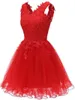 Red Short Homecoming Dresses Beaded Crystal Appliques A-Line Plus Size Formal Prom Graduation Cocktail Party Gown QC1314