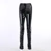 Damenhosen Capris BKLD 2021 Herbst Sexy Slim Mode Geraffte PU-Leder Frauen Hohe Taille Reißverschluss Split Saum Gestapelte Leggings Hosen