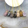 Breloques en obsidienne naturelle, flacon de parfum à facettes, pendentifs, colliers, tourmaline rose, diffuseur d'huile essentielle, bijoux 235n