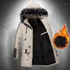 Männer Unten Parkas Winter Jacke Männer Lange Mantel Pelz Kragen Gefüttert Warm Mantel Outdoor Abnehmbare Kapuze Mode Kleidung1