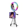 Anello luminoso RGB per lampada fotografica per trucco con supporto per treppiede Supporto per telefono Controllo vocale Sincronizzazione musicale Cambia colore Luce per selfie