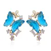 Jolies boucles d'oreilles en cristal de verre 3D transparent papillon diamant zircone boucles d'oreilles de créateur de mode pour femme filles s925 argent post