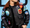 17 embroidery label Casual quilted cowhide leather bomber jacket mens flight suit TOP GUN