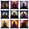 Coussin/oreiller décoratif Happy Halloween Nuit effrayante Maison hantée Château de vampire Lune Chauve-souris Citrouille Arbre sombre Belle housse de coussin Nice C