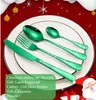 Stoviglie natalizie cucchiaio forchetta in acciaio inossidabile cartone animato albero di Natale fiocco di neve modello campana set da tavola da cucina con confezione regalo rosso verde1