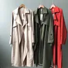 2019 nuove donne lunghe trench cintura lunghezza al ginocchio moda asimmetrica High Street cappotti vita sottile casual trench midi rosso T200319