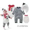 Barnens One-Piece Christmas Baby Tre Piece Suit Striped Jumpsuit + Snowman Coat + Hat Baby Suit Barn Set Rompers