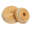 Factory Bar Tools Kitchen Bamboo Mason Jar Lids with Straw Hole and Silicone Seal Reusable Caps for Wide Mouth Can Bottle 70mm 86mm