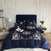 King Queen Size Comforter Cover Flat/Fitted Bed Sheet set Gray White Chic Embroidery 4Pcs Luxury Faux Silk Cotton Bedding Sets 201119