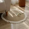 Jute Round Rugs Japanese Retro Woven Carpets With Tassels for Livingroom Bedroom Bedside Home Decor Vintage Sofa Mats 220301