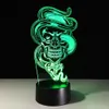 3D LEDカラーナイトライト交換ランプハロウィーンスカルアクリルホログラムイリュージョンデスクキッズギフトドロップシップY201006