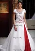 Vintage blanc et rouge de mariage Stain robes 2021 Deux tons Boutons broderie de dentelle mancherons robe de mariée Robes de Novia