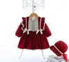 Bébé filles robe de fête de Noël enfants dentelle rouge falbala robes à manches volantes bébé Bow robe de princesse en velours filles 1er robe d'anniversaire A4867