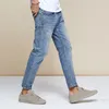 Kuegou herfst katoen blauw skinny jeans heren streetwear merk slank fit denim broek voor mannelijke hiphop stretch broek 2973 201111