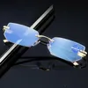 Frame High Quality Reading Eyeglasses Presbyopic Spectacles Clear Glass Lens Unisex Rimless Antiblue light Glasses Strength 10 6453902