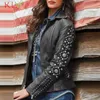 Кожаная куртка Женская заклепка Zip Streetwear Winter kilesets с длинным рукавом Мотоцикл Biker Черное пальто Верхняя одежда плюс размер 4 5XL 19nov