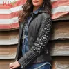 Skórzana kurtka damska nit zip Streetwear Kurtki zimowe z długim rękawem Motocykl rowerzysta Czarny Płaszcz Outerwear Plus Size 4 5xl 19Nov